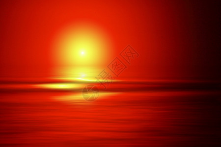 水面上的红色夕阳图片