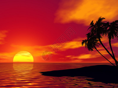 环滩岛棕榈树和海洋3D渲染场景设计图片