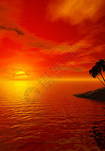环滩岛棕榈树和海洋3D渲染场景设计图片