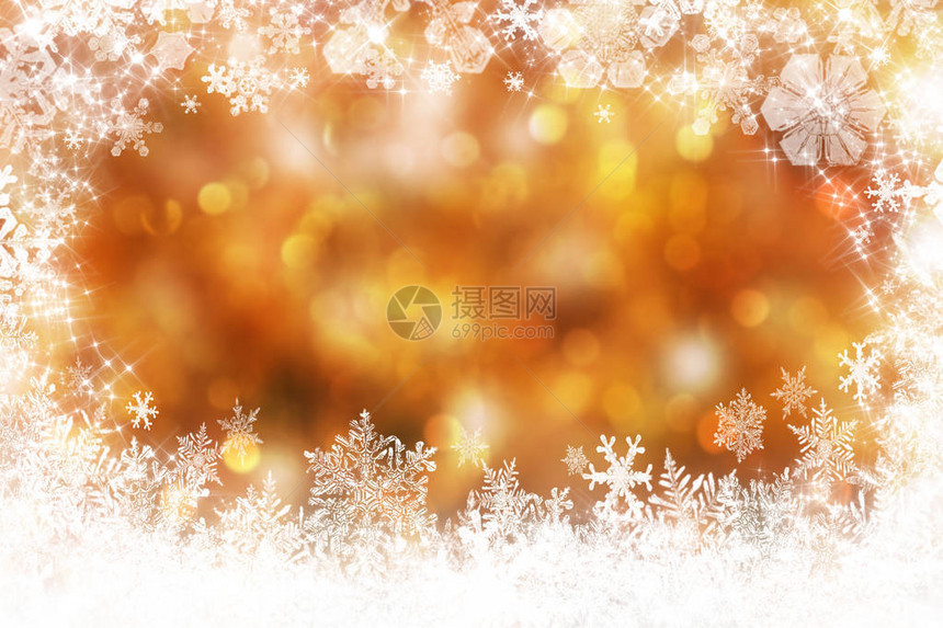 金色圣诞背景与雪花图片