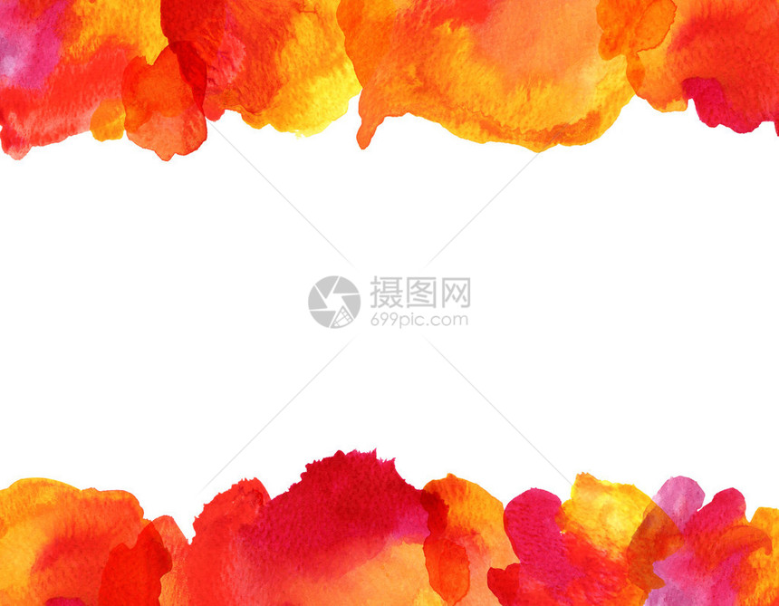 背景与手绘水彩红色和橙色污渍您设计的五颜六色的水彩背景孤立在白色背景图片