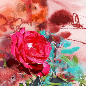 手工造纸和玫瑰混合媒体艺术背图片