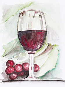 红酒和葡萄的酒杯白皮书艺术背景上的手图片