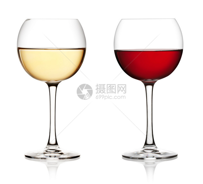 红色和白葡萄酒杯子图片