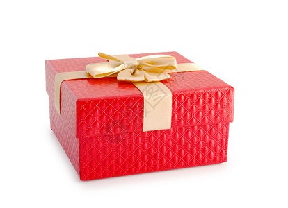 红色的空礼物盒和金丝带孤图片