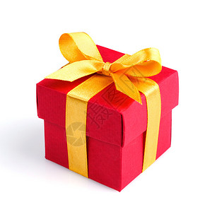 红色礼物盒带金丝带和弓的红礼图片