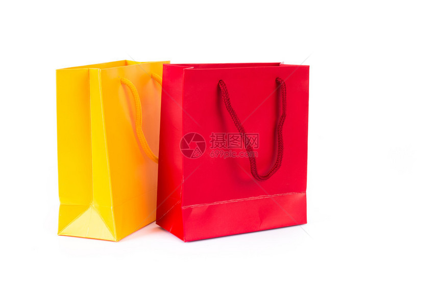 两个购物袋红色和黄色图片