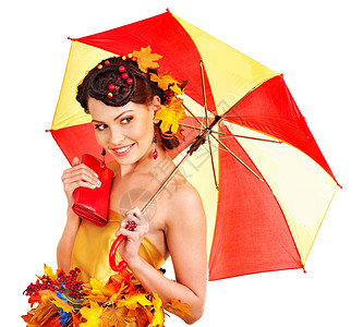 有秋天发型和雨伞的女图片