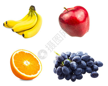 新鲜切片橙子水果蓝葡萄红苹果和香蕉的分图片
