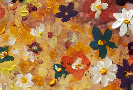 原创手工抽象油画鲜艳花朵制作调色刀背景图片