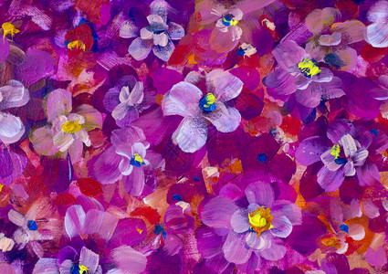 原创手工抽象油画鲜艳的花朵三色堇背景图片
