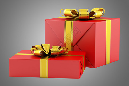 两个红色礼物盒带金丝带图片