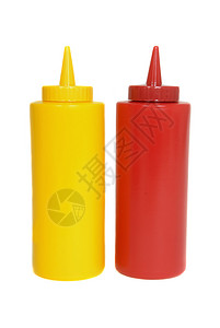 红色和黄色番茄酱和芥末挤压瓶图片