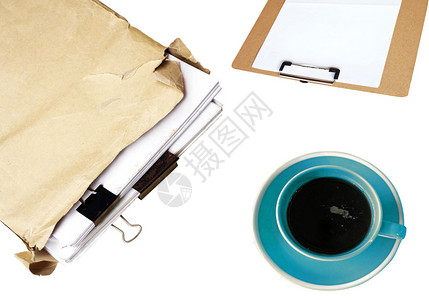 棕色文件信封纸条咖啡杯图片