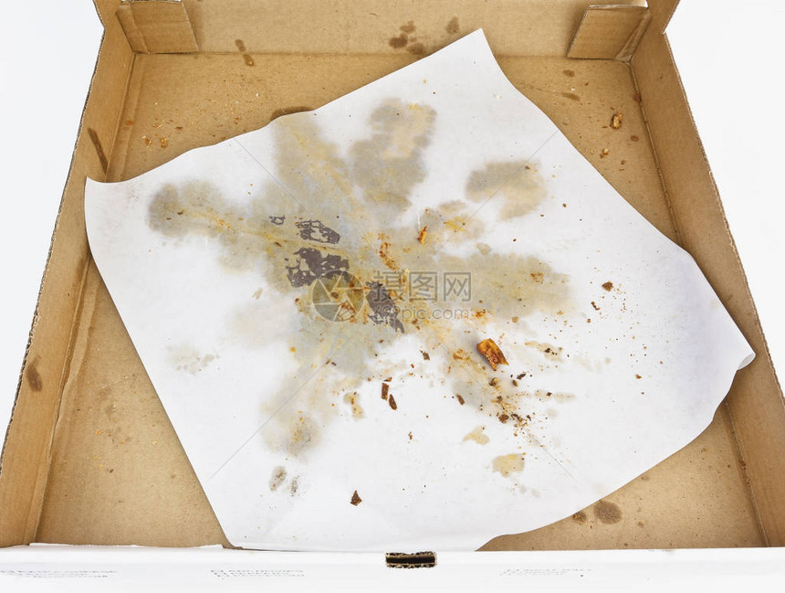 空的披萨盒上贴着油脂蜡图片