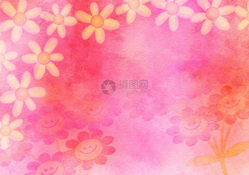 使用混合水彩效果和手绘雏菊花的数字制作和艺术质图片