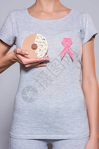 以纸做女乳腺和癌症意识的粉色丝带图片