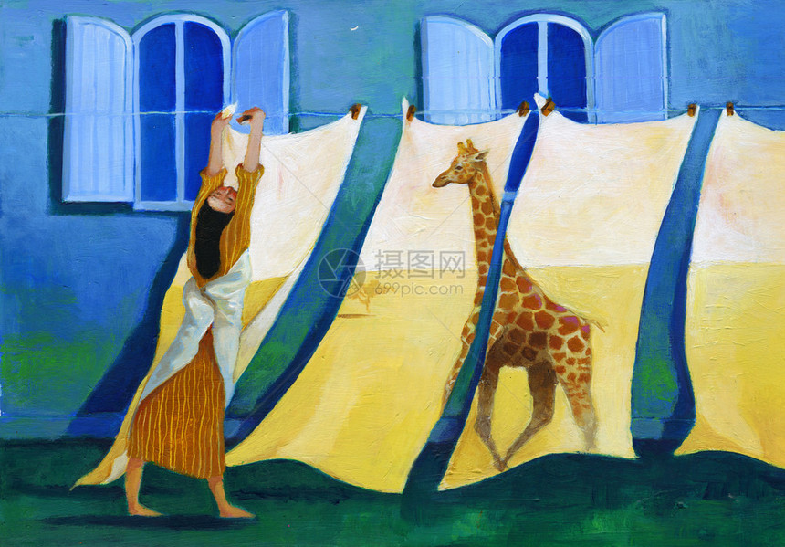 一个女孩在花园里洗衣服梦见长颈鹿超真实的丙烯酸图片