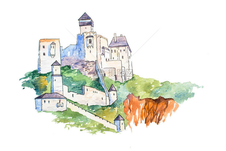 山顶的Trencin城堡著名的地标旅行图片