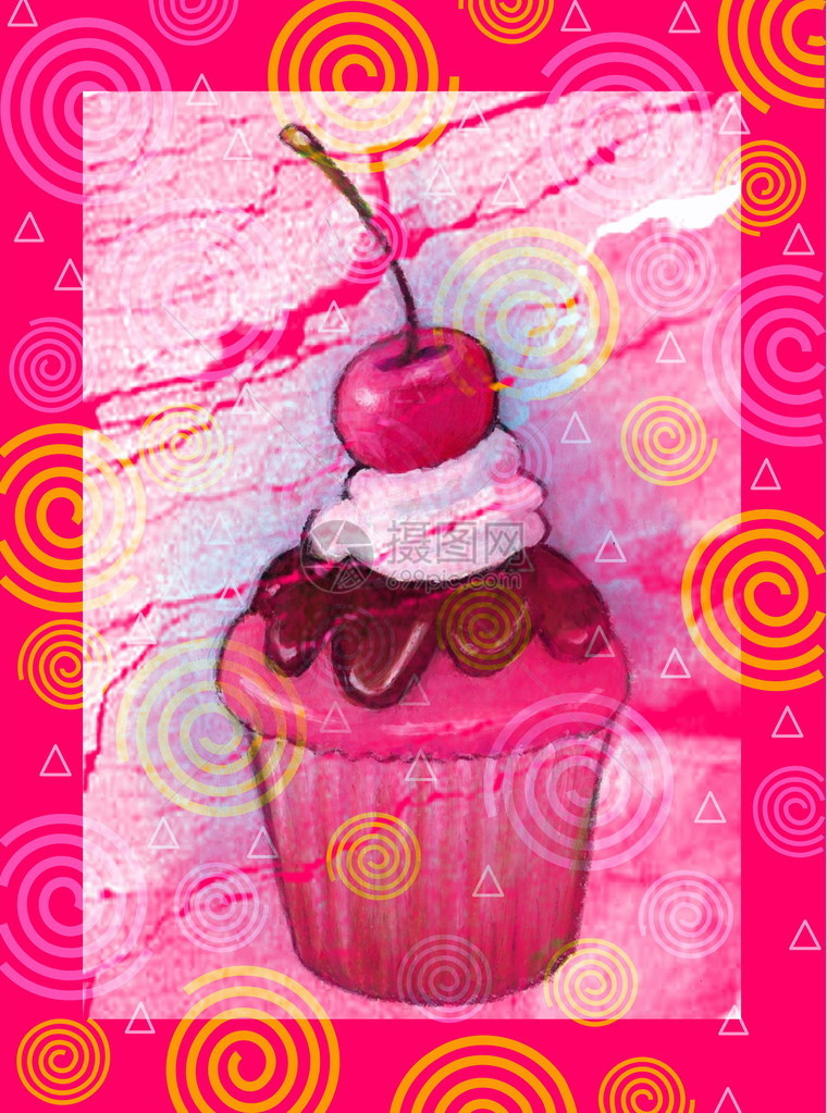 我的油面糊画着美味蛋糕的油画上面是粉红图片