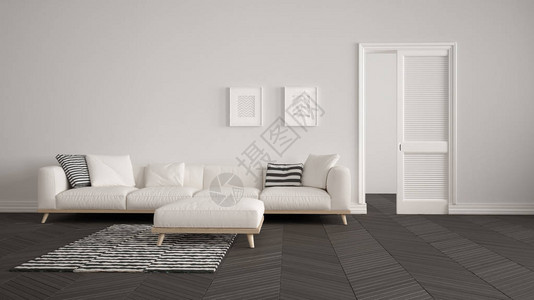 带白色沙发和地毯的现代客厅图片