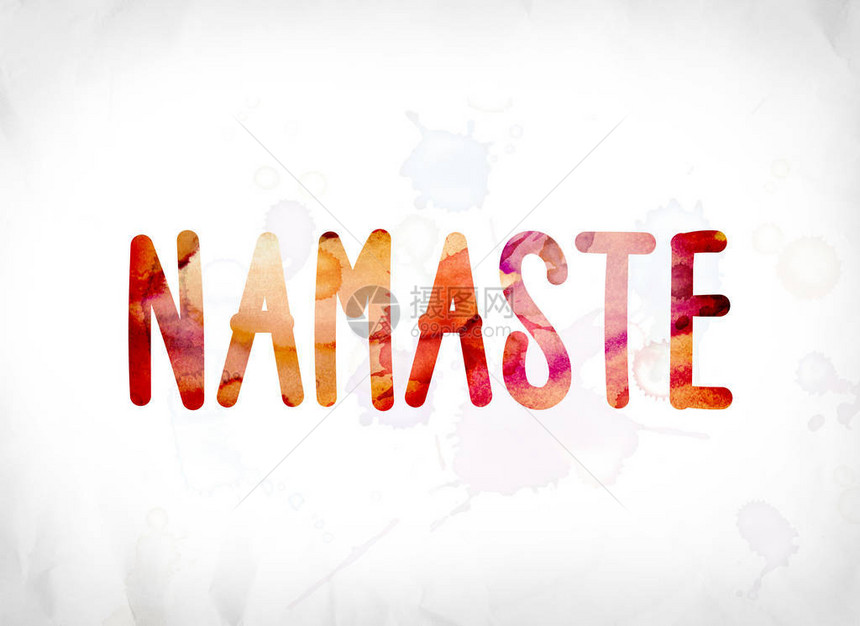 在白皮书背景上以彩色水彩画的Namaste概图片