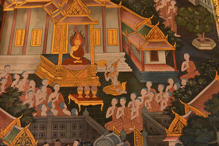传统泰国风格绘画的原版主画古老关图片
