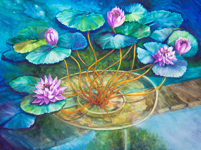 Monet在Caurnery的水利池的丙烯酸油画图片