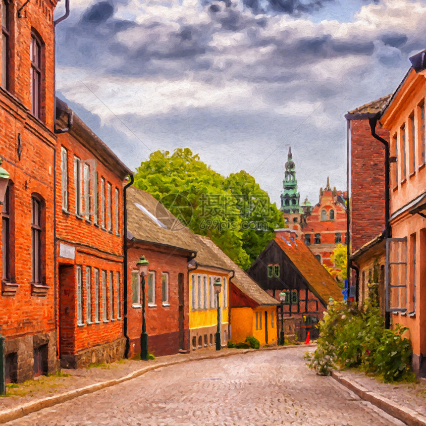 在瑞典隆德的旧街上一条图片