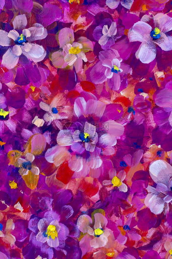 绘画抽象混合五颜六色的三色堇花背景垂直无缝背景与紫色和紫色三紫罗图片