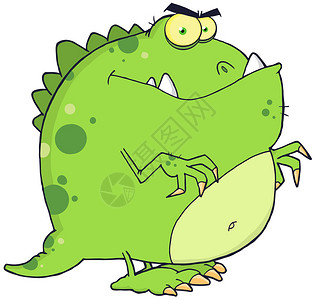 愤怒的绿色恐龙卡通人物图片