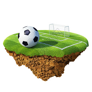 基于小行星的球场罚球区和球门上的足球足球锦标赛联赛团队设计的概念小岛背景图片
