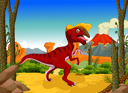 以森林地貌背景为例的滑稽恐龙Parasaurolopoph图片