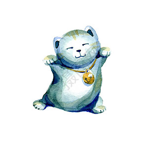 手绘水彩插图公仔日本招财猫背景图片