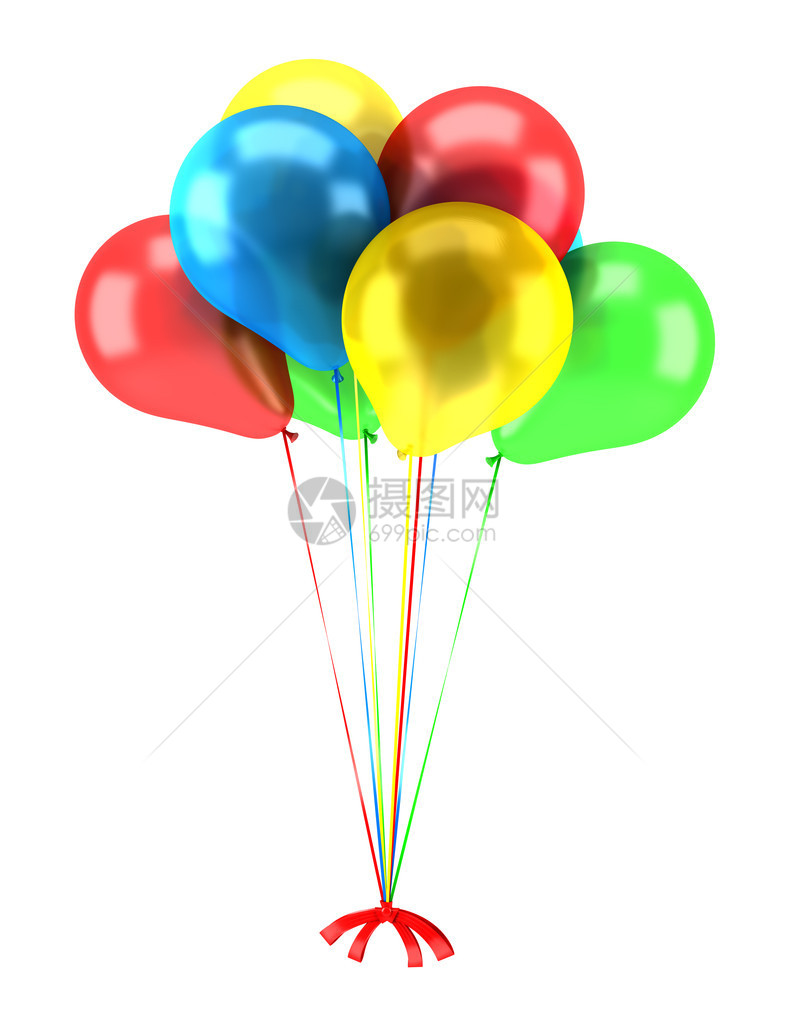 多彩气球白色背景上隔离带条的图片