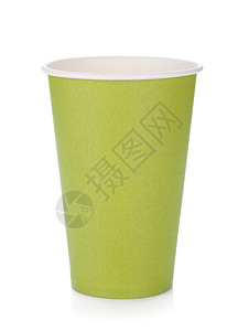 绿色纸咖啡杯孤立于白背景图片