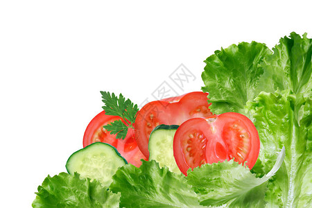 由新鲜生菜叶和切片蔬菜制图片