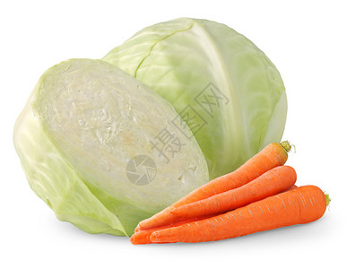 白菜和胡萝卜上白色孤立图片