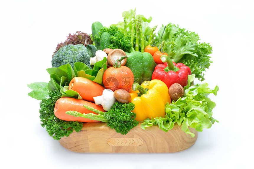 白色背景孤立的水果和蔬菜在白图片