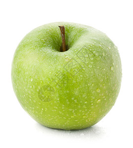 一个成熟的绿色苹果有水滴图片