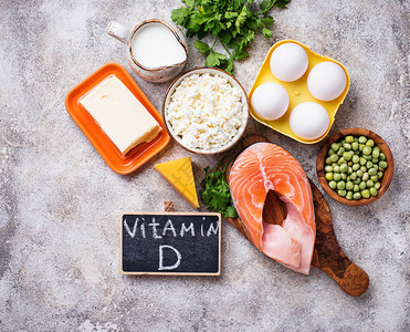 含有维生素D的健康食品顶视图背景图片