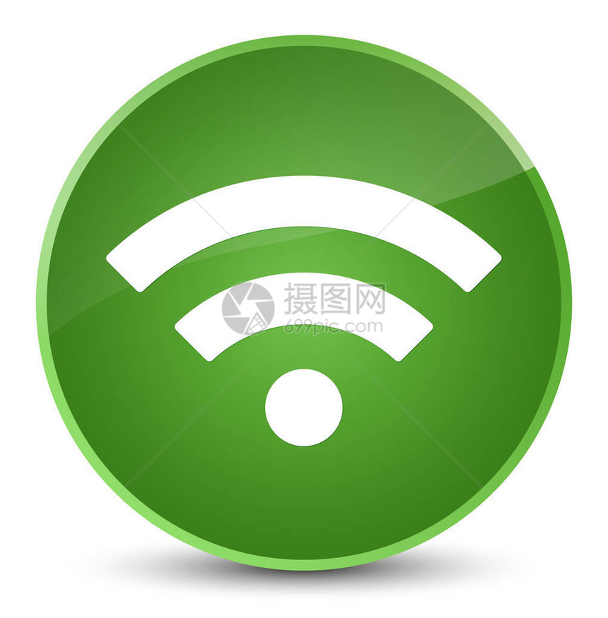 Wifi图标在优雅柔软绿色圆形按键抽象图片