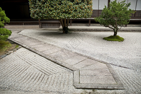 日本京都的传统日本寺庙石头花园图片