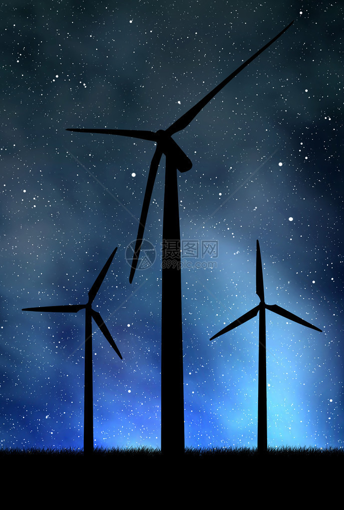 夜空中的风力涡轮机图片
