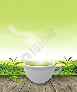 木糠杯绿茶种植和绿色颜背景的绿茶杯设计图片