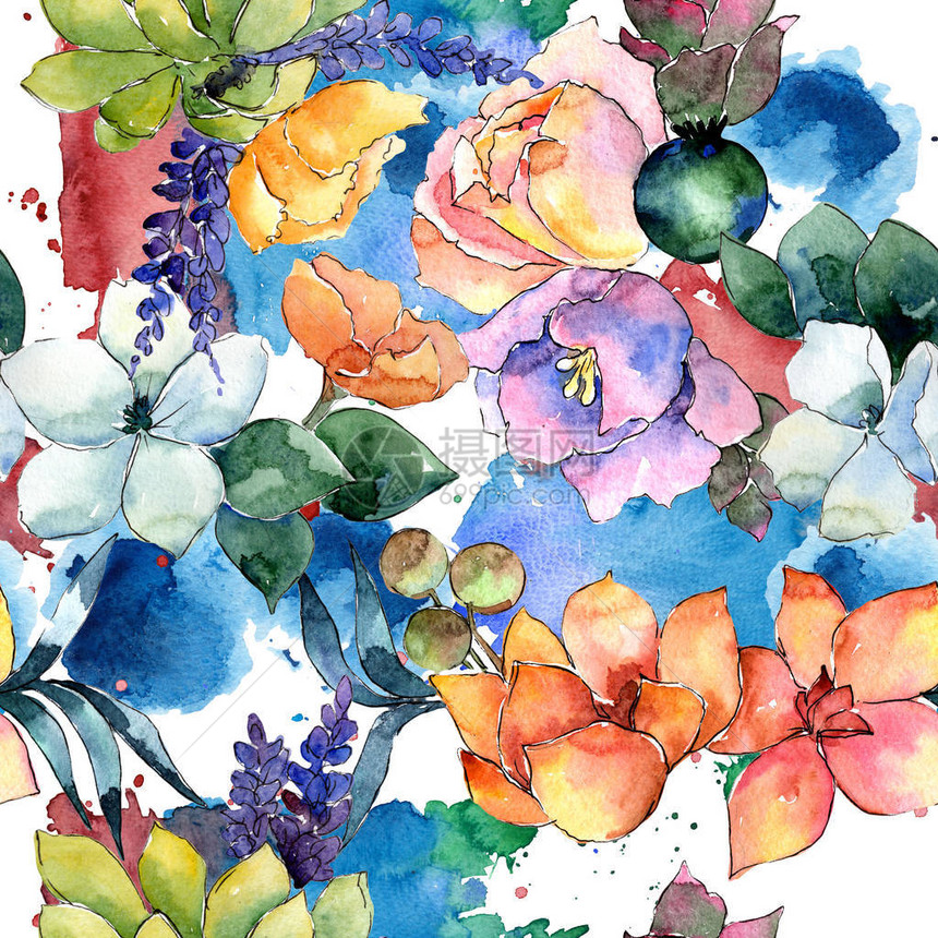 水彩风格的花卉组合图案图片
