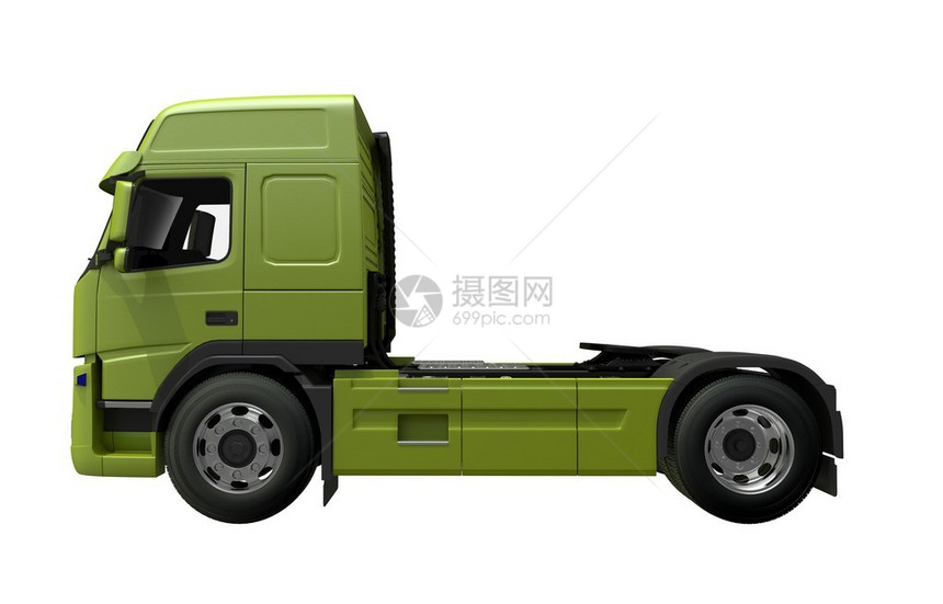 欧洲拖拉机卡车侧面视图3D渲染插图绿图片