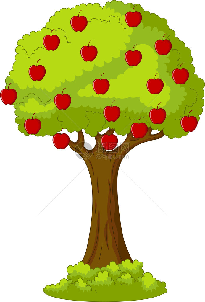 长满红苹果的青苹果树插图图片