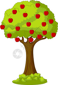 长满红苹果的青苹果树插图背景图片