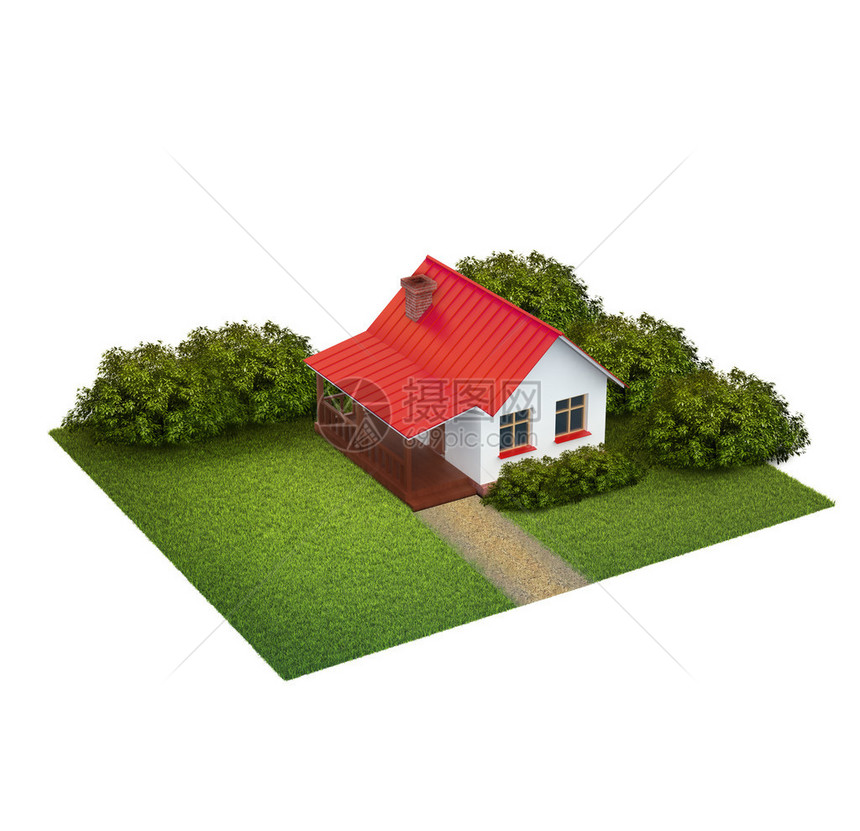 一片土地有草坪房屋和树图片